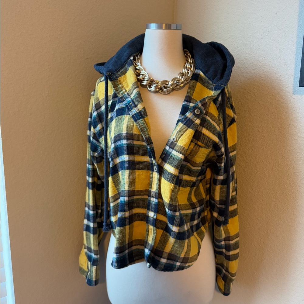 Crop top flannel hoodie